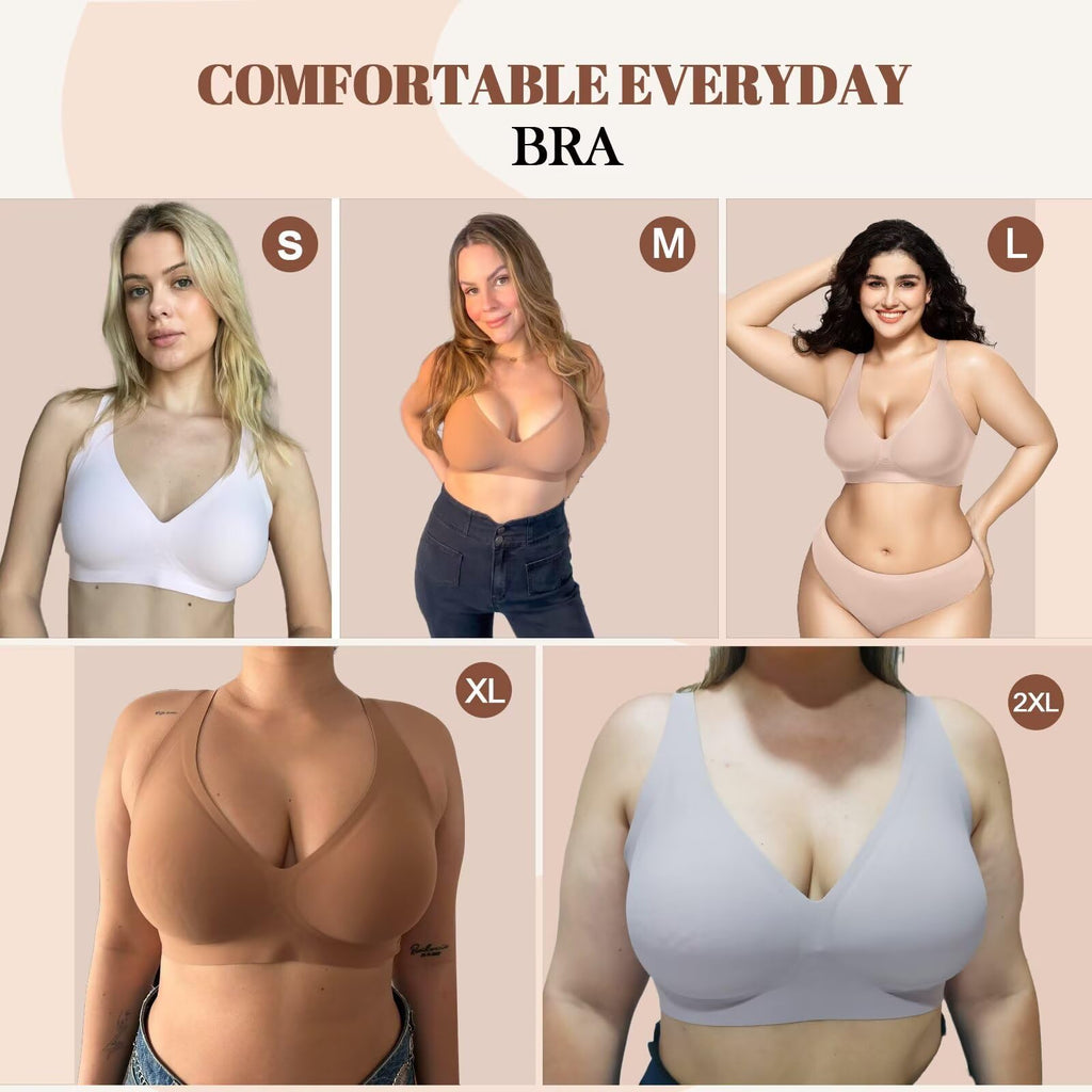 Vertvie Jelly Wireless Bras for Women Push Up Plunge Seamless T-Shirt Bras No Underwire Supportive Full Coverage Bralettes(Nude,Large)