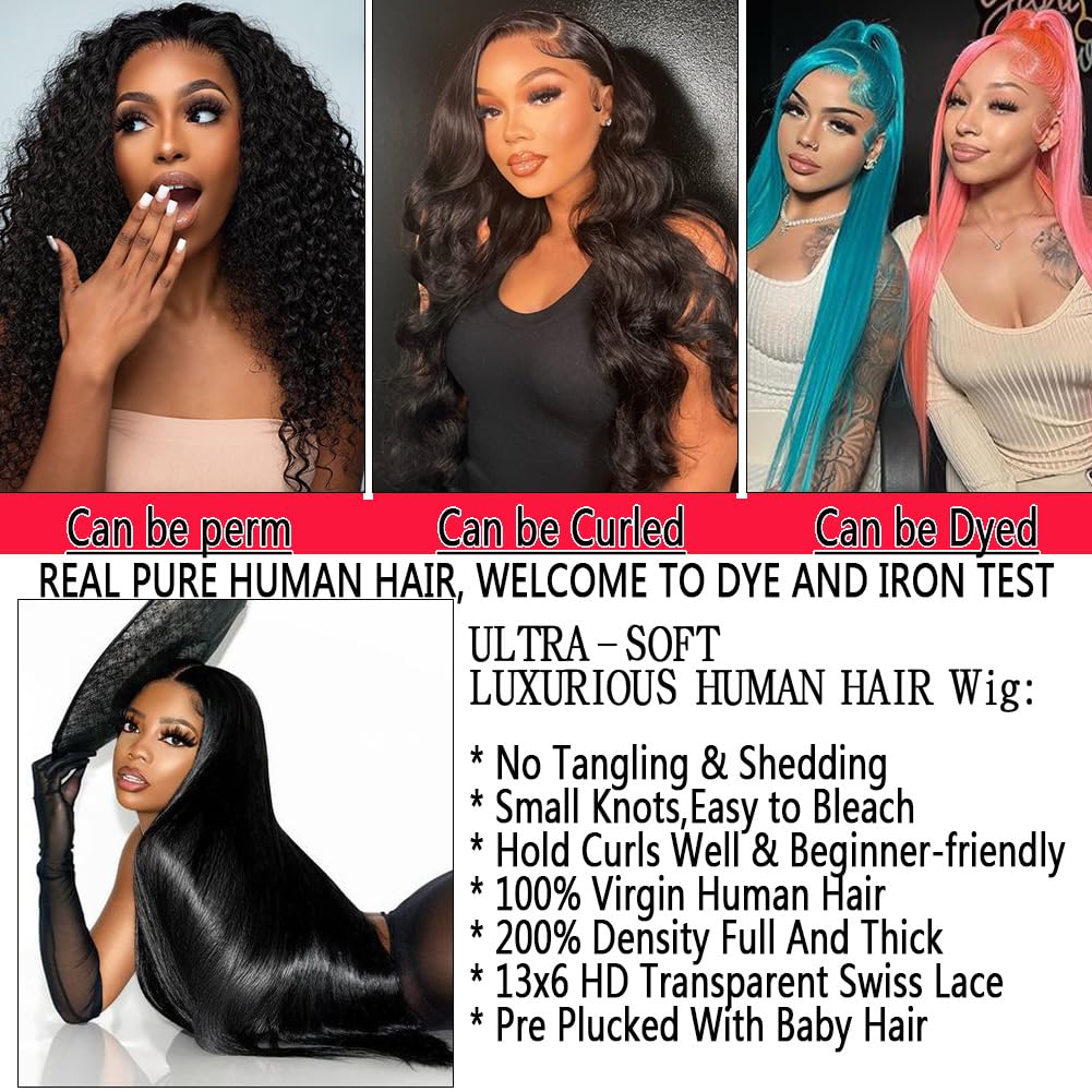 OWNROSE 30 Inch 13x6 Lace Front Wigs Human Hair Pre Plucked 200 Density Straight Glueless Wig HD Transparent Human Hair Lace Front Wigs with Baby Hair Lace Front Wigs for Women