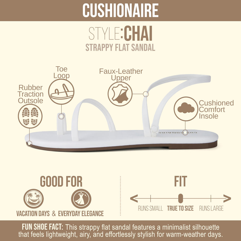 CUSHIONAIRE CHAI Flat Strappy Sandals for Women, Comfortable Dressy Summer Slip-On Sandal with Memory Foam, Ivory 7