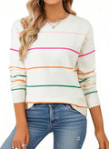 SHEWIN Womens Sweaters Crew Neck Striped Sweater Women Lightweight Womens Fall Tops Long Sleeve Tops Sweaters for Women Fall Outfits 2026 White Small