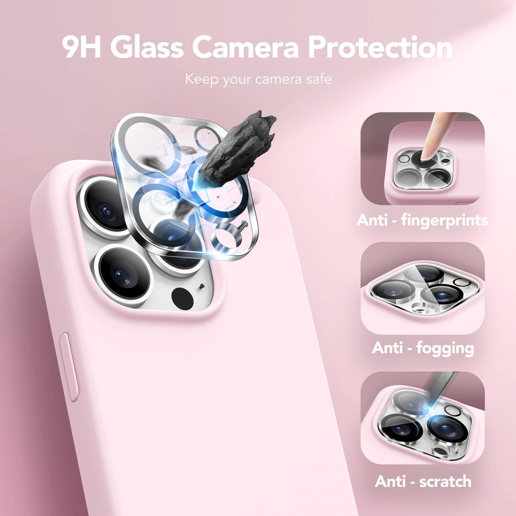 GONEZ for iPhone 15 Pro Max Case Silicone, Compatible with Magsafe, Camera Protector + Screen Protector, Soft Anti-Scratch Microfiber Lining, Liquid Silicone Shockproof Phone Cover, Chalk Pink