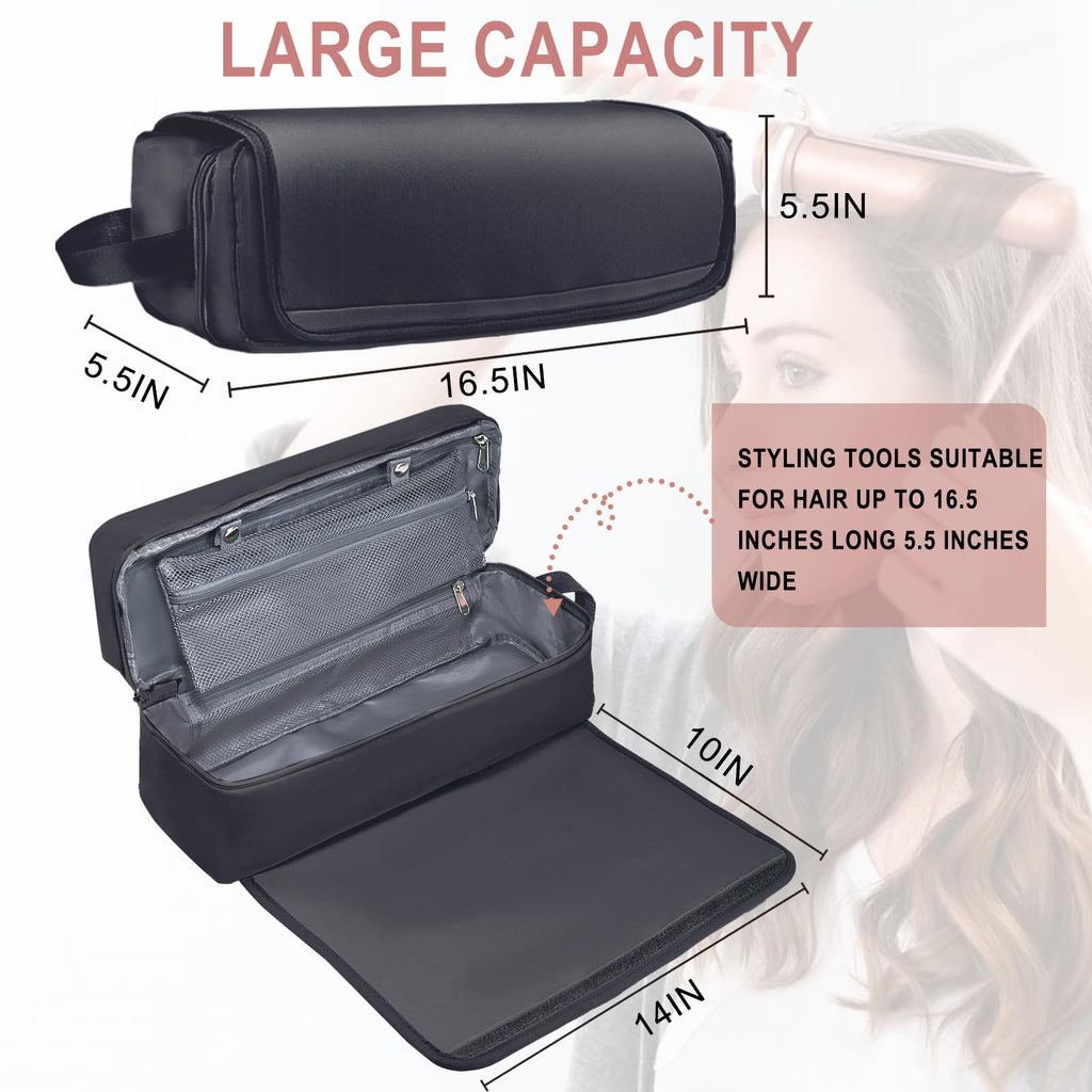 FAMOPLAY Hair Tools Travel Bag with Heat Resistant Mat Hair Styling Accessories Storage Case for Hair Dryer Flat Iron Straightener Curling Iron Haircare Accessories Travel Essentials for Women