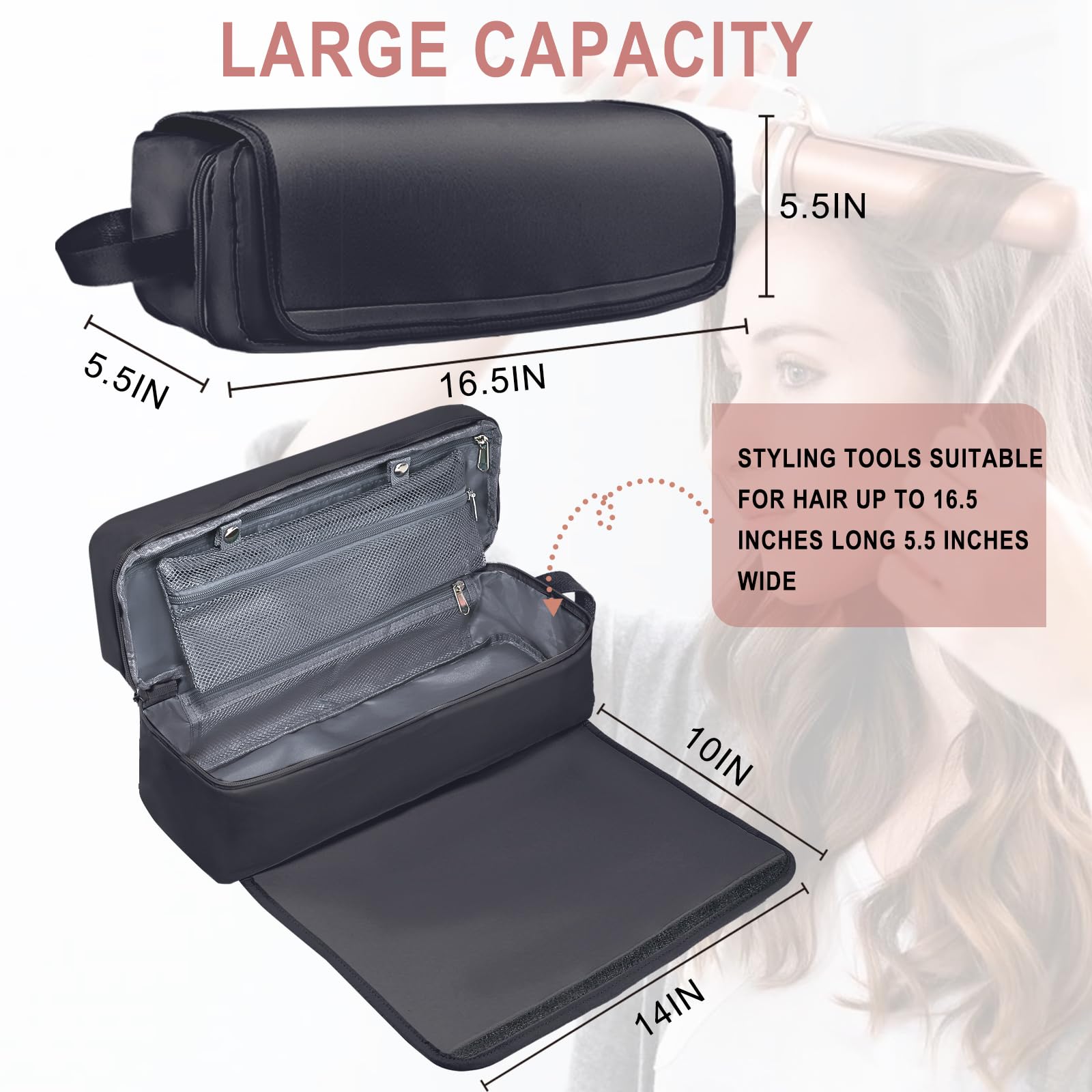 FAMOPLAY Hair Tools Travel Bag with Heat Resistant Mat Hair Styling Accessories Storage Case for Hair Dryer Flat Iron Straightener Curling Iron Haircare Accessories Travel Essentials for Women