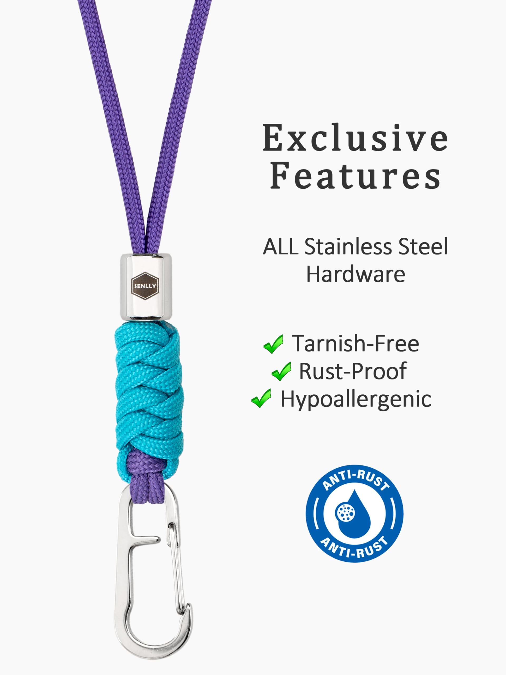 SENLLY Minimalist Neck Lanyard for Key & ID Badge, Braided Paracord Keychain | Stainless Steel Hardware, Tarnish-Free & Rust-Proof, Snap Hook