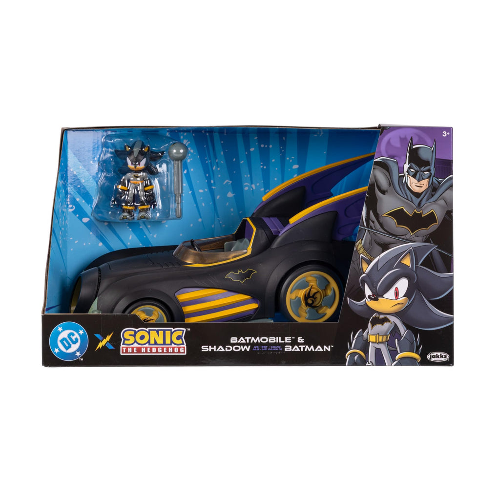 DC X Sonic Batmobile Shadow-fied! with Cool 2.5 Inch Shadow Action Figure as Batman, from The DC x Sonic The Hedgehog Comic Book Series - A Collector's Must Have!