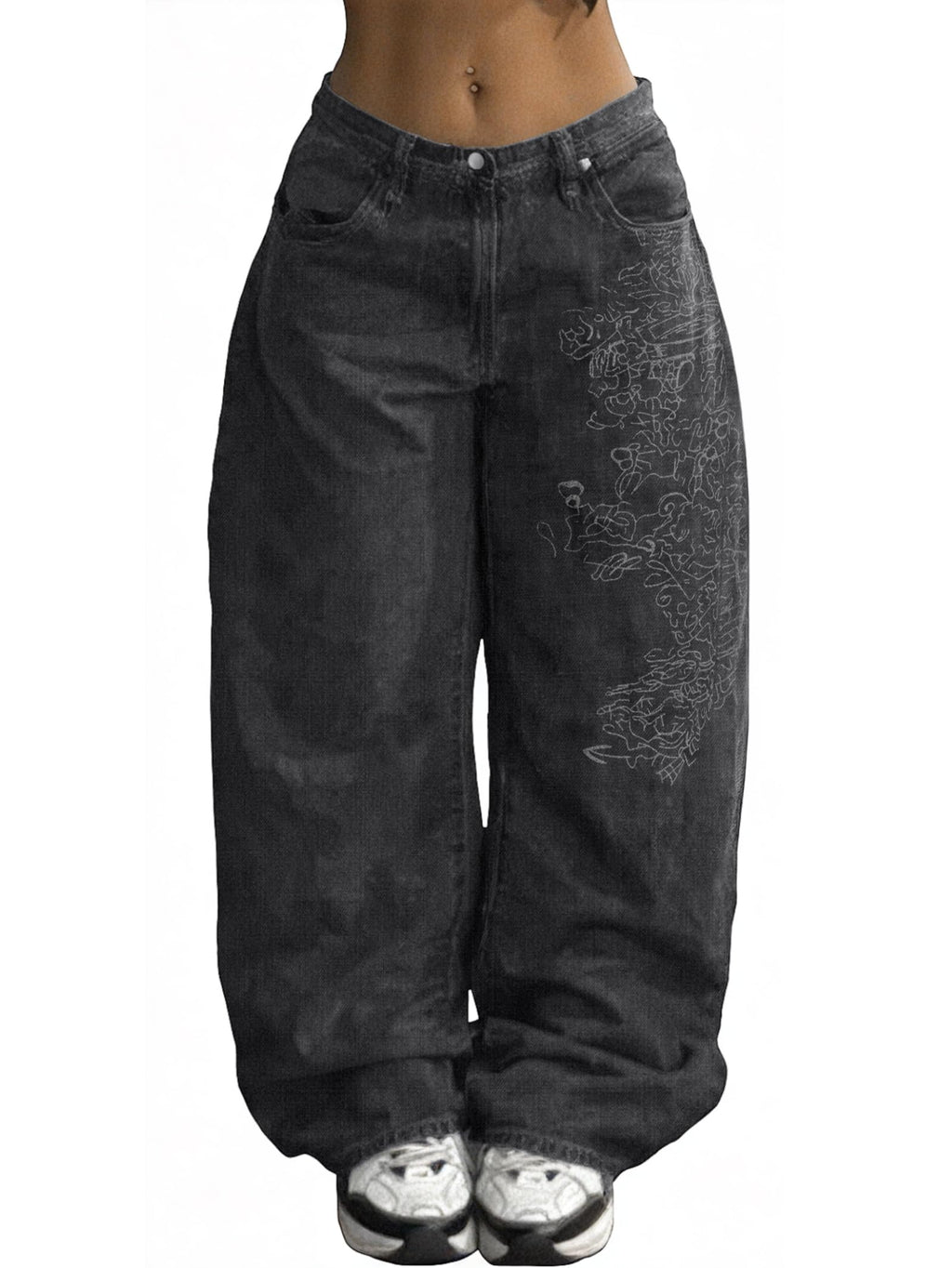 EMMIOL Women Boyfriends Hip Hop 90s Vintage Baggy Jeans Mid Waist Jeans Loose Denim Pants