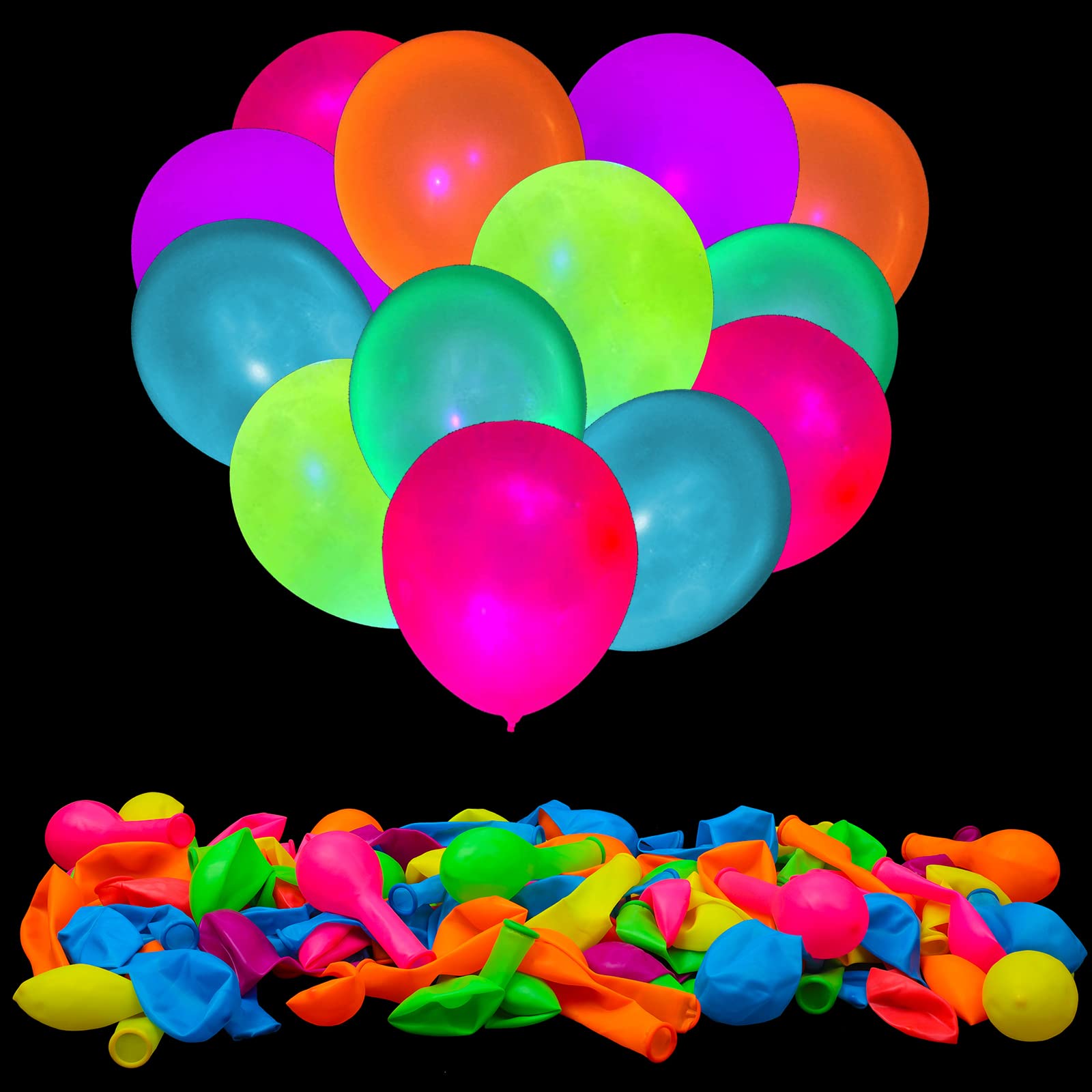 100 Pcs UV Neon Balloons, Neon Glow Party Balloons UV Black Light Balloons Glow in the Dark for Birthday Decorations Wedding Glow Party Supplies Blacklight Reactive Fluorescent