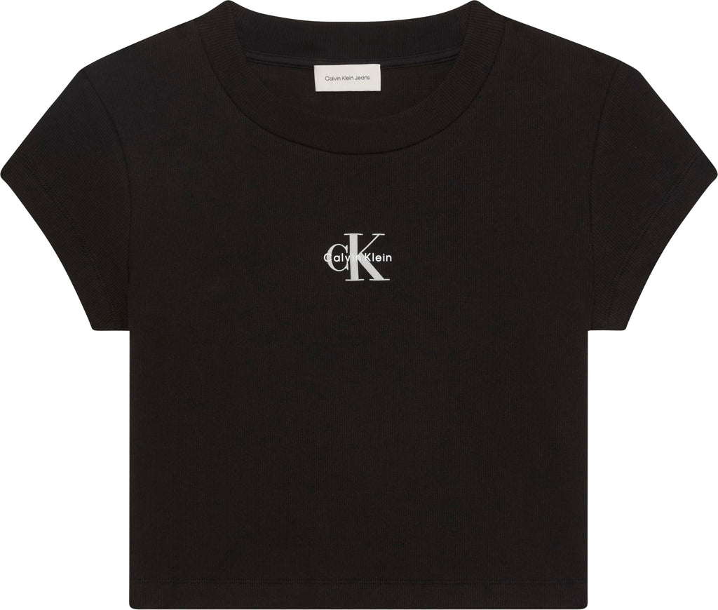Calvin Klein Women's Monogram Logo Ribbed Baby Tee
