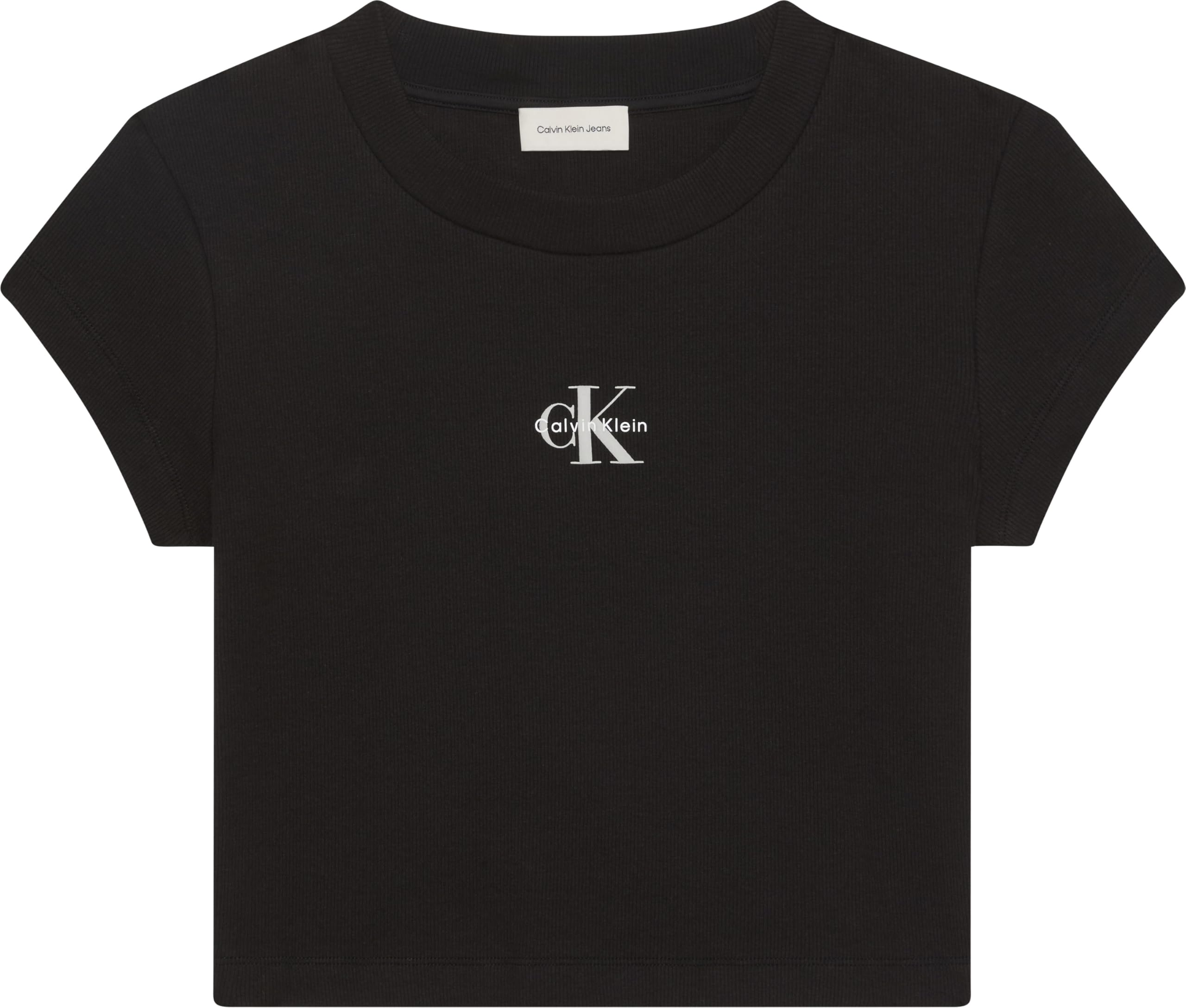 Calvin Klein Women's Monogram Logo Ribbed Baby Tee