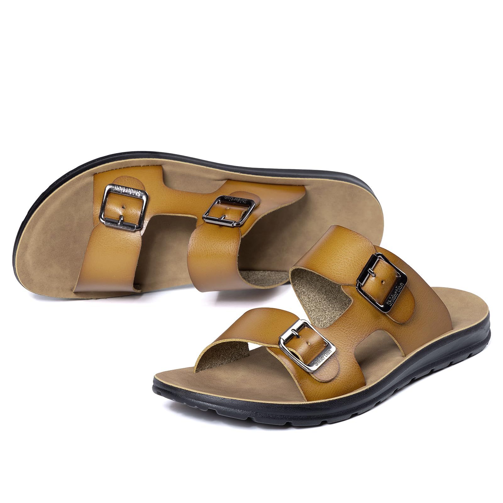 MOGU MAOMAO Mensmicrofiber Leather Flat Sandals 2026 Beach Essentials Mens Sandals Memory Essentials (Khaki, Adult, Men, 11, Numeric, US Footwear Size System, Medium)