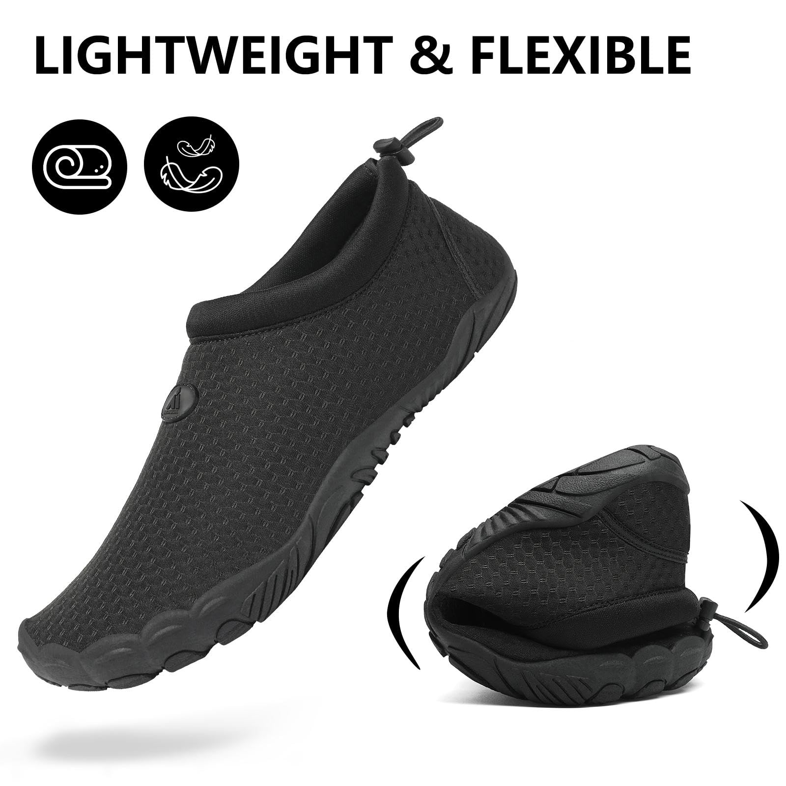 Mishansha Womens Mens Water Shoes Wide Toe Box Swim Beach Barefoot Shoes Quick Dry Non Slip Lividity Black 8.5 Women/6.5 Men