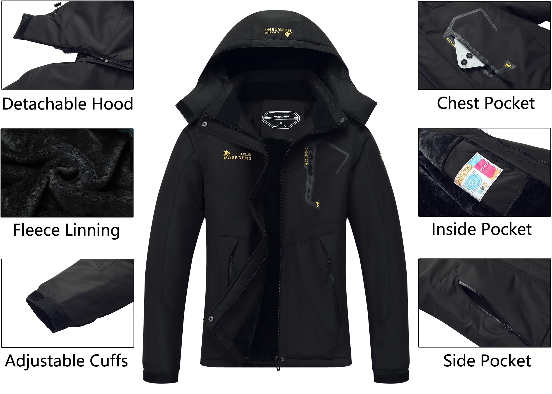 MOERDENG Women's Waterproof Ski Jacket Warm Winter Snow Coat Mountain Windbreaker Hooded Raincoat Jacket