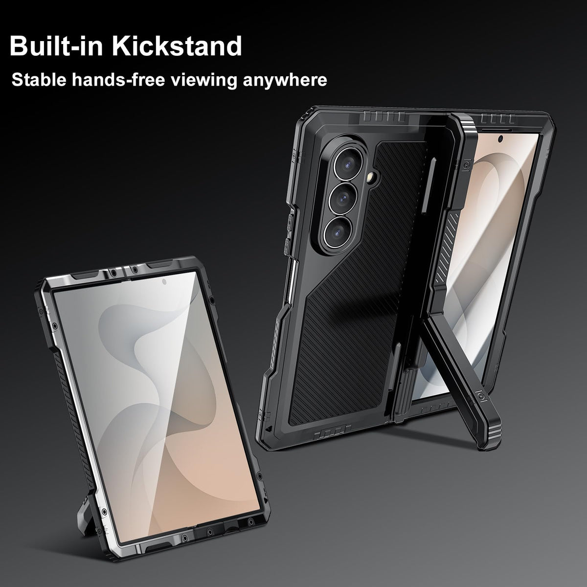 Libeagle Rugged Armor Magnetic Case for Samsung Galaxy Z Fold 8 Ultra, Military Grade Drop Protection, Full Hinge Cover, Built-in Screen Protector & Kickstand, Metal Shockproof Protective Case, Black