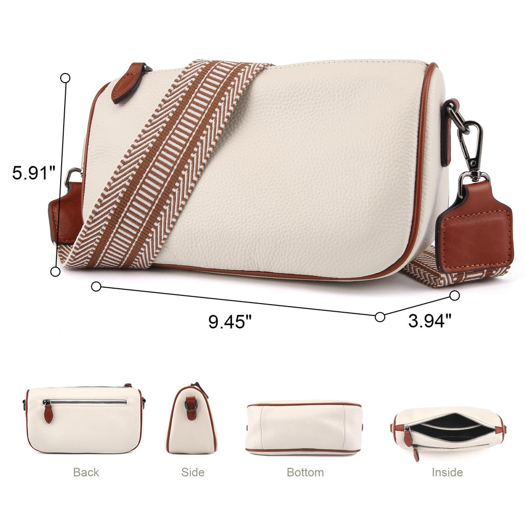 Leather Purse Crossbody Bag for Women: Genuine Leather Boho Purses for Women Trendy - Small Shoulder Cross Body Bag (06 Beige With Brown)