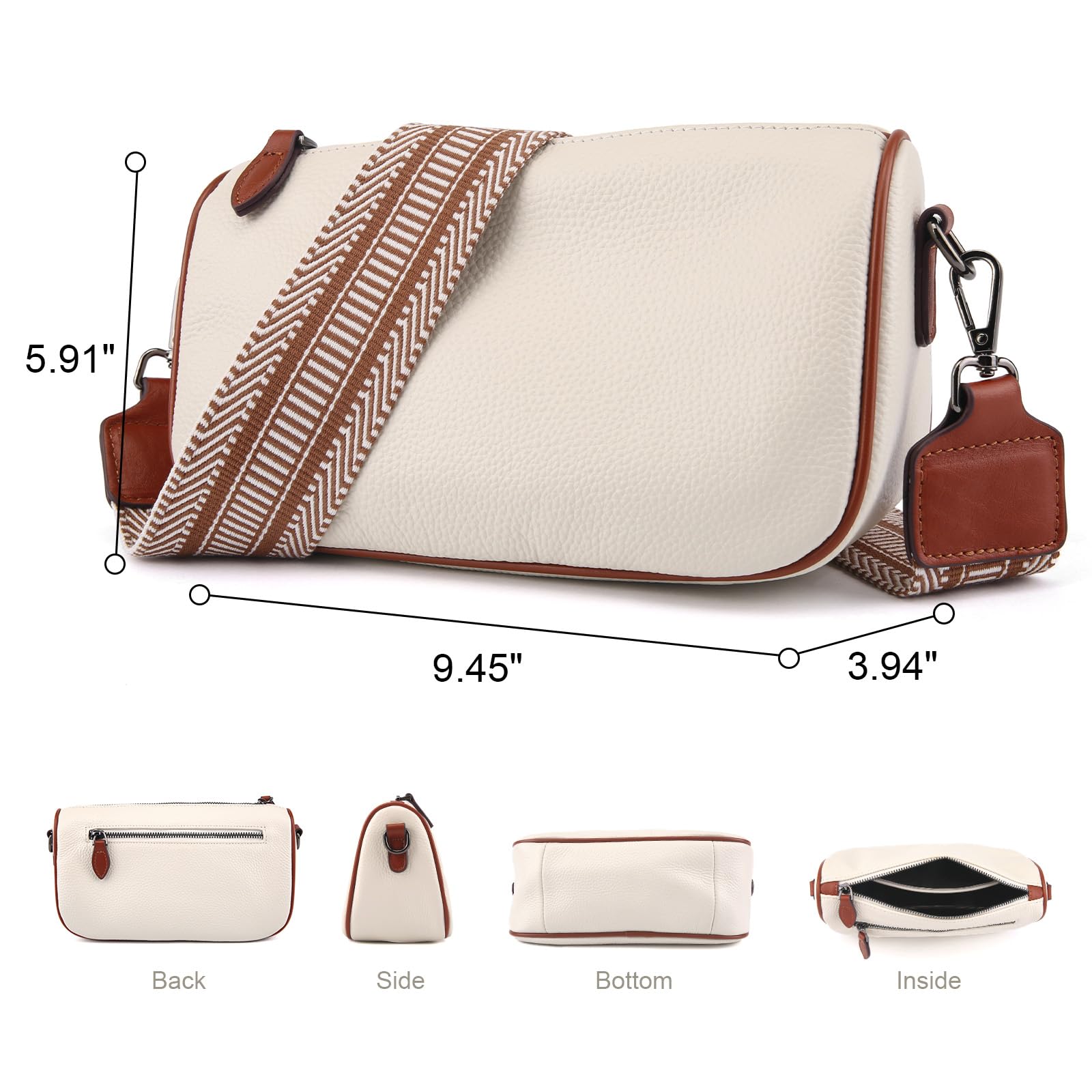 Leather Purse Crossbody Bag for Women: Genuine Leather Boho Purses for Women Trendy - Small Shoulder Cross Body Bag (06 Beige With Brown)
