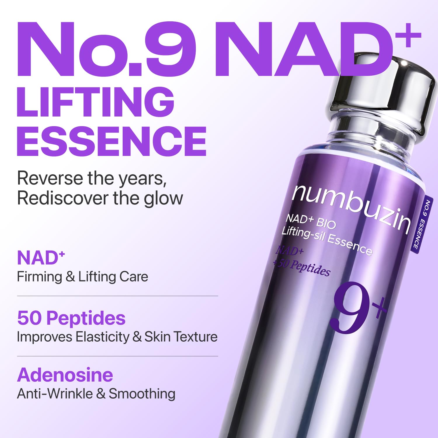 numbuzin No.9 NAD+ BIO Lifting Serum for Glow, Firming & Wrinkles, Peptide Facial Serum for Sagging Skin, Fine Lines & Elasticity, Hydrating & Tightening Formula, Korean Skincare 1.69 fl oz