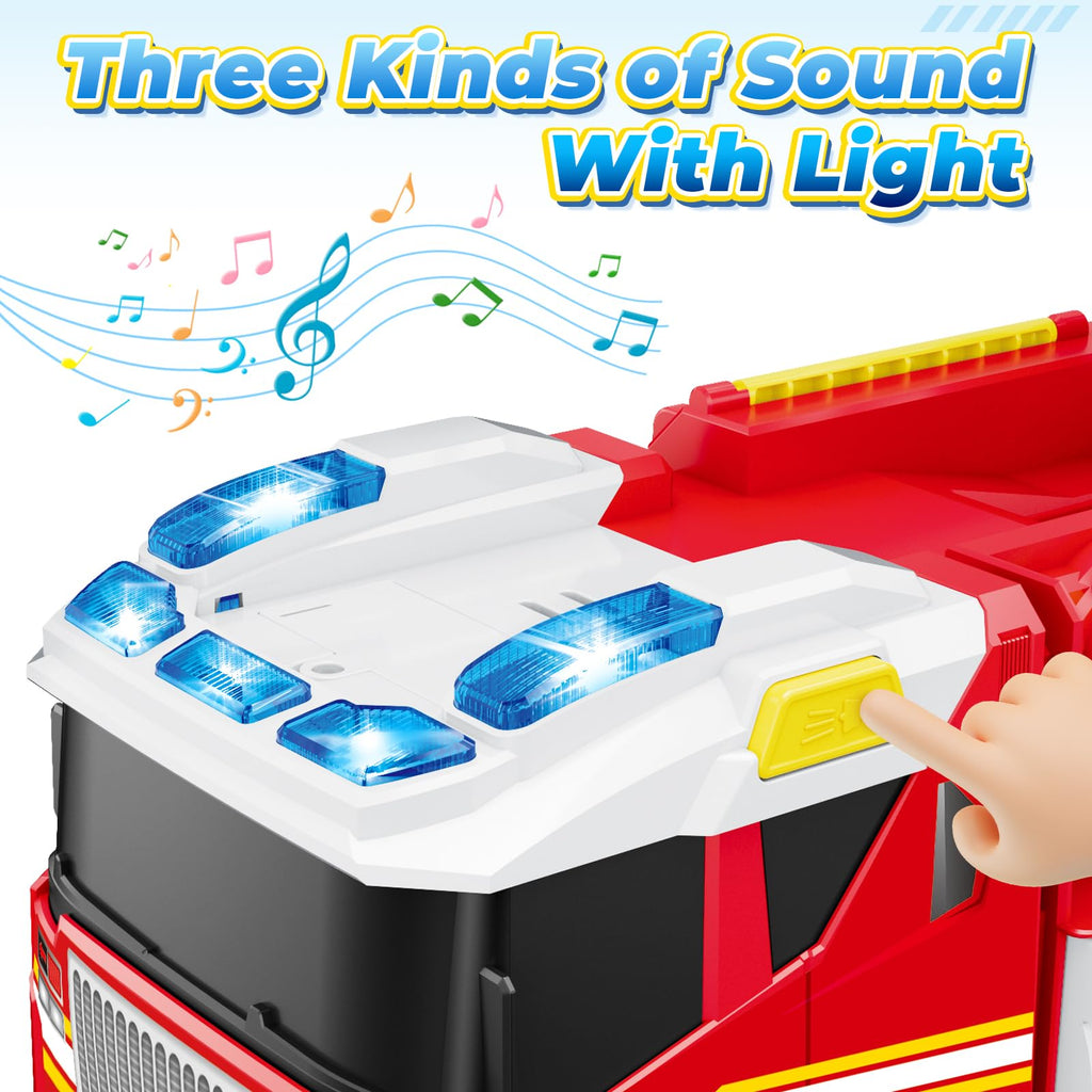 Fire Truck Toy for 3 4 5 6 Year Old Boy Gift, Toddler Toys For 3 4 5 Years Old Boy Christmas Birthday Gift, Indoor Firetruck Toy For Kids 3-6 Year Old Role Playing With Ladder, Sounds And Lights