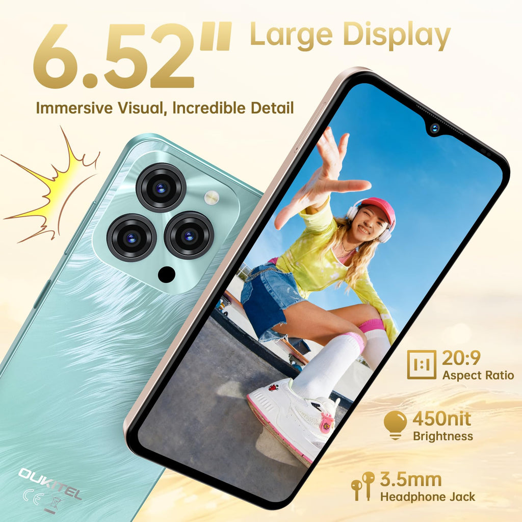 OUKITEL C3 Android 16 Cell Phone Unlocked-16GB RAM+128GB/TF 1TB ROM Smartphone, 5000mAh Battery, 6.52'' Waterdrop Screen, 13MP+5MP Camera, 4G Dual SIM Android Phone, Face ID/3.5mm Jack/GPS/BT5.0, Grey