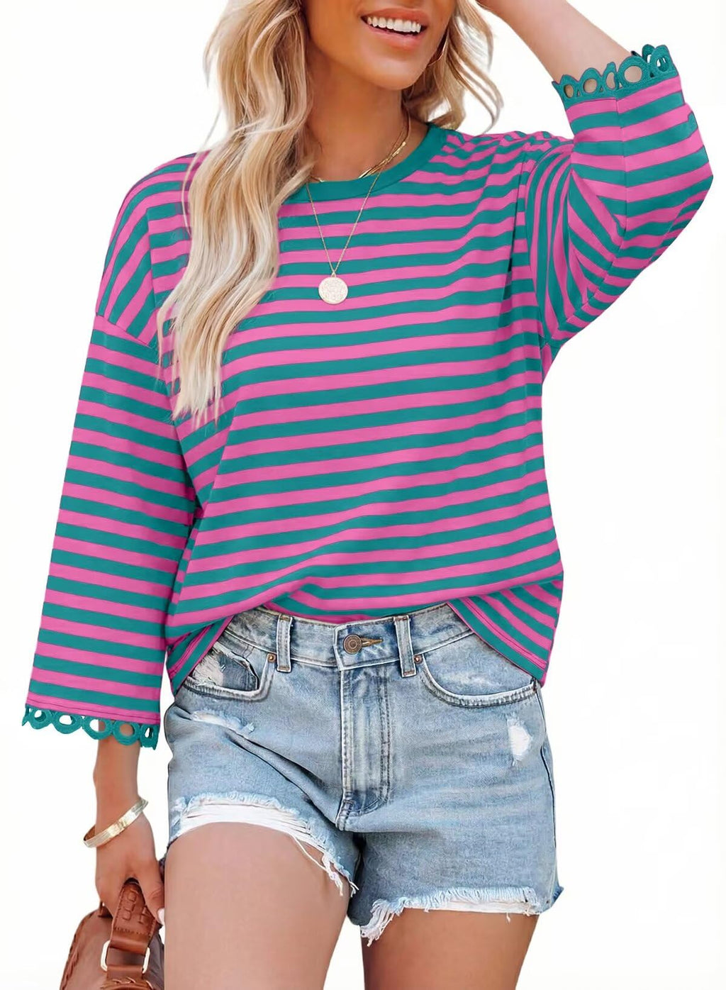 Dokotoo Sweatshirt for Women Long Sleeve Striped Oversized Sweatshirts Casual Crewneck Pullover Top 2026 Summer Outfits Green X-Large