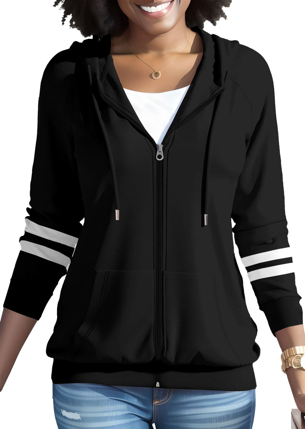 Nimsruc Zip Up Hoodies For Women Long Sleeve Casual Oversized Sweatshirts Cute Fall Hoodie With Pockets Black M