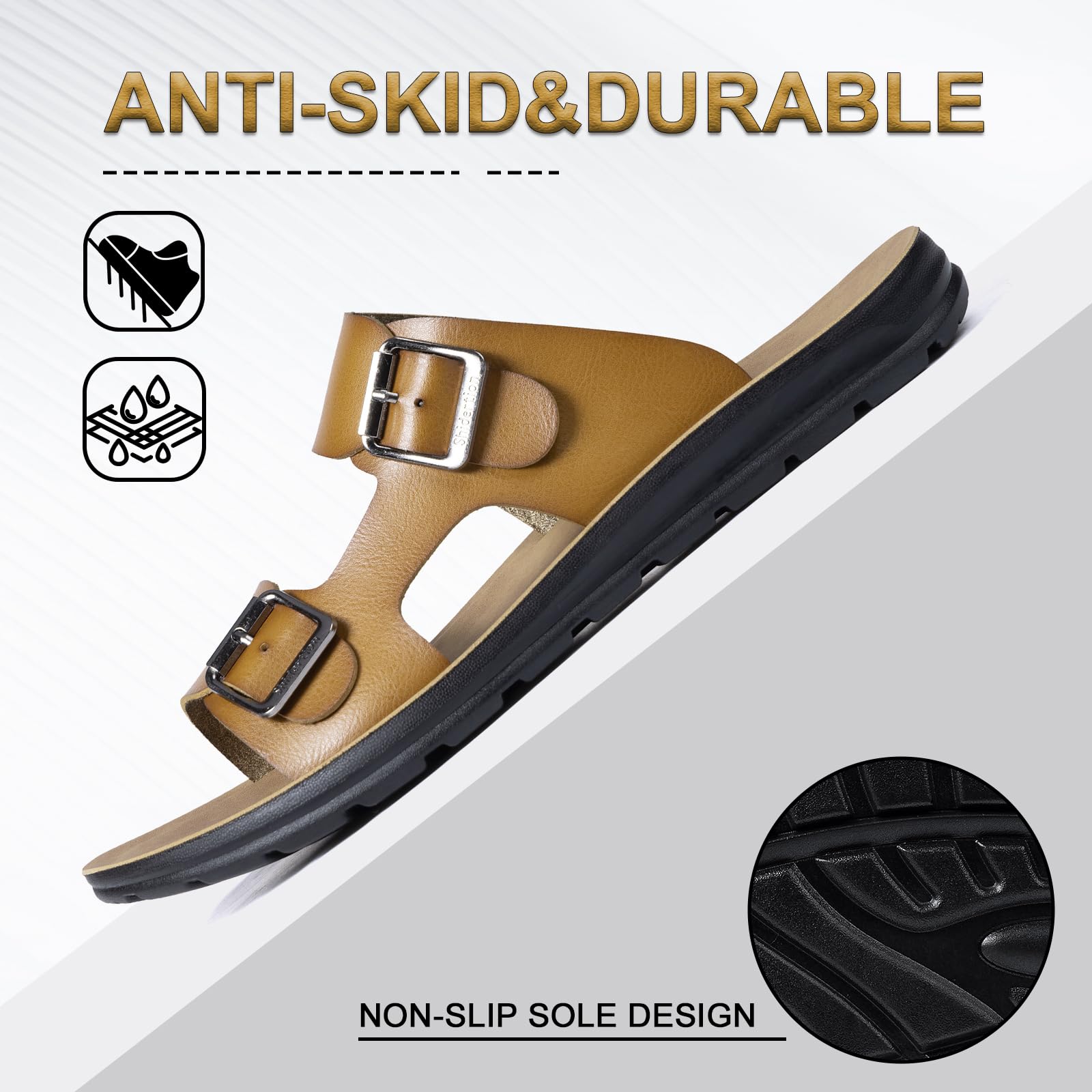 MOGU MAOMAO Mensmicrofiber Leather Flat Sandals 2026 Beach Essentials Mens Sandals Memory Essentials (Khaki, Adult, Men, 11, Numeric, US Footwear Size System, Medium)