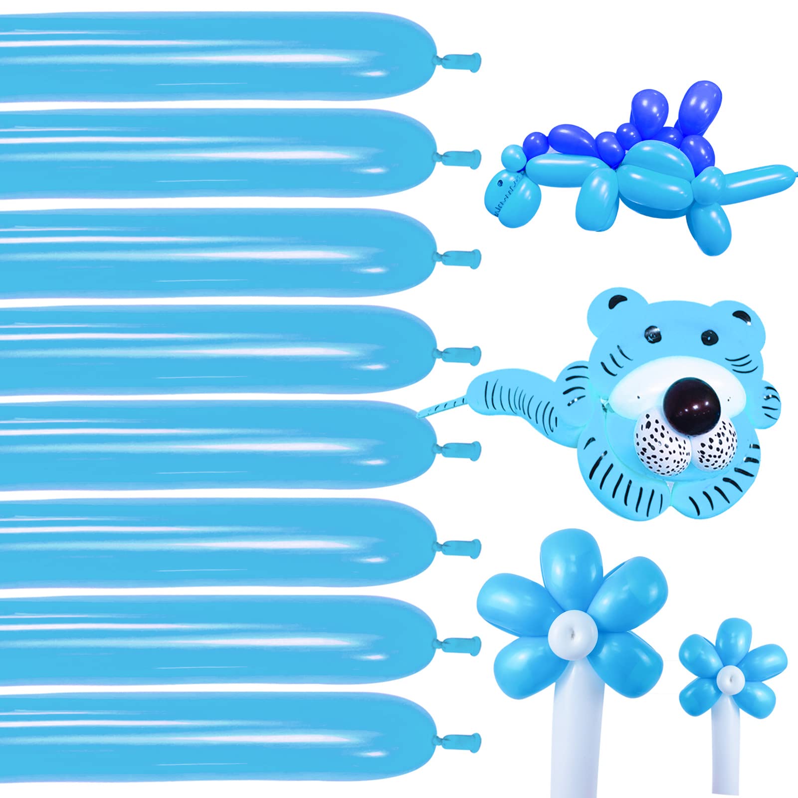 Blue Magic Modelling Balloons - 260 Pack Shiny Thick Latex for Balloon Animals, Baby Boy's Birthday or Shower
