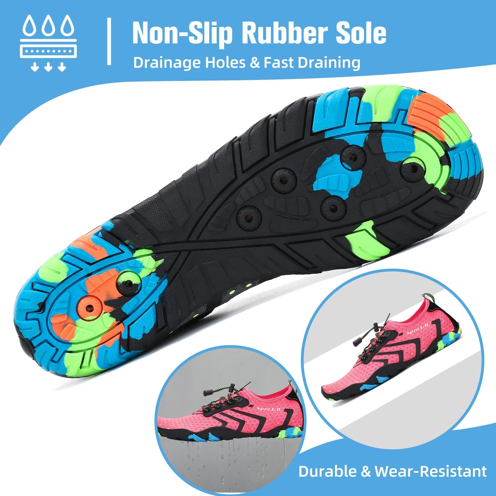 Mishansha Water Shoes for Women Men, Quick-Dry Barefoot Swim Shoes with Drainage Holes, Lightweight Aqua Shoe for Beach Pool River Boating Yoga Walking 8 Women/6.5 Men Pink