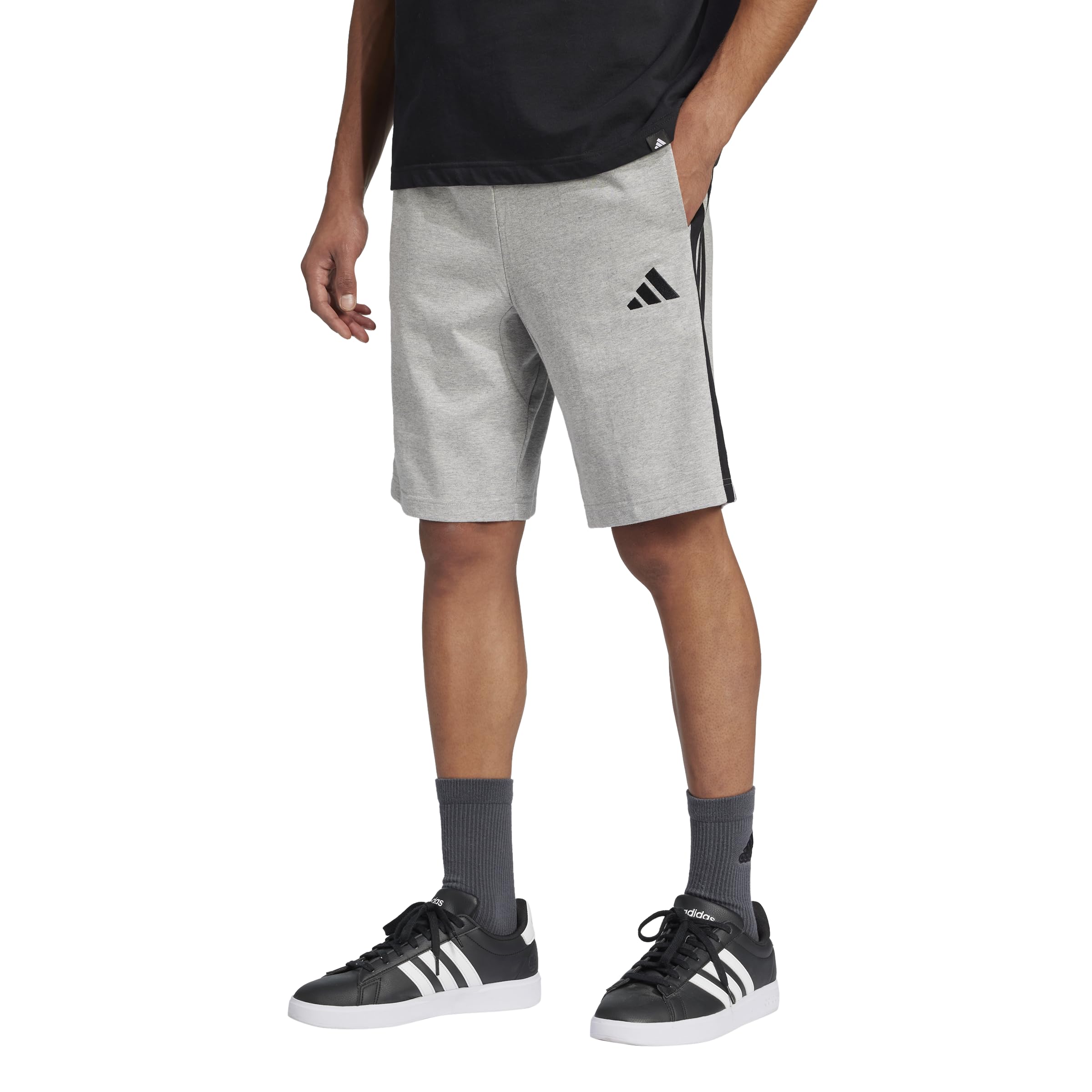 Adidas Men's Essentials 3-Stripes Single Jersey 10-Inch Sportswear Shorts, Medium Grey Heather/Black, Medium
