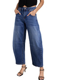 Sidefeel Women's Barrel Jeans Wide Leg Vintage Mid Rise Y2k Baggy Boyfriend Denim Pants Size 8 Blue