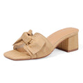 Erocalli Heeled Sandals Open Toe Summer Sandals 2026 Chunky Heels for Women Square Toe Sandal Heels Raffia Mules Slip On Dressy Sandal Low Short