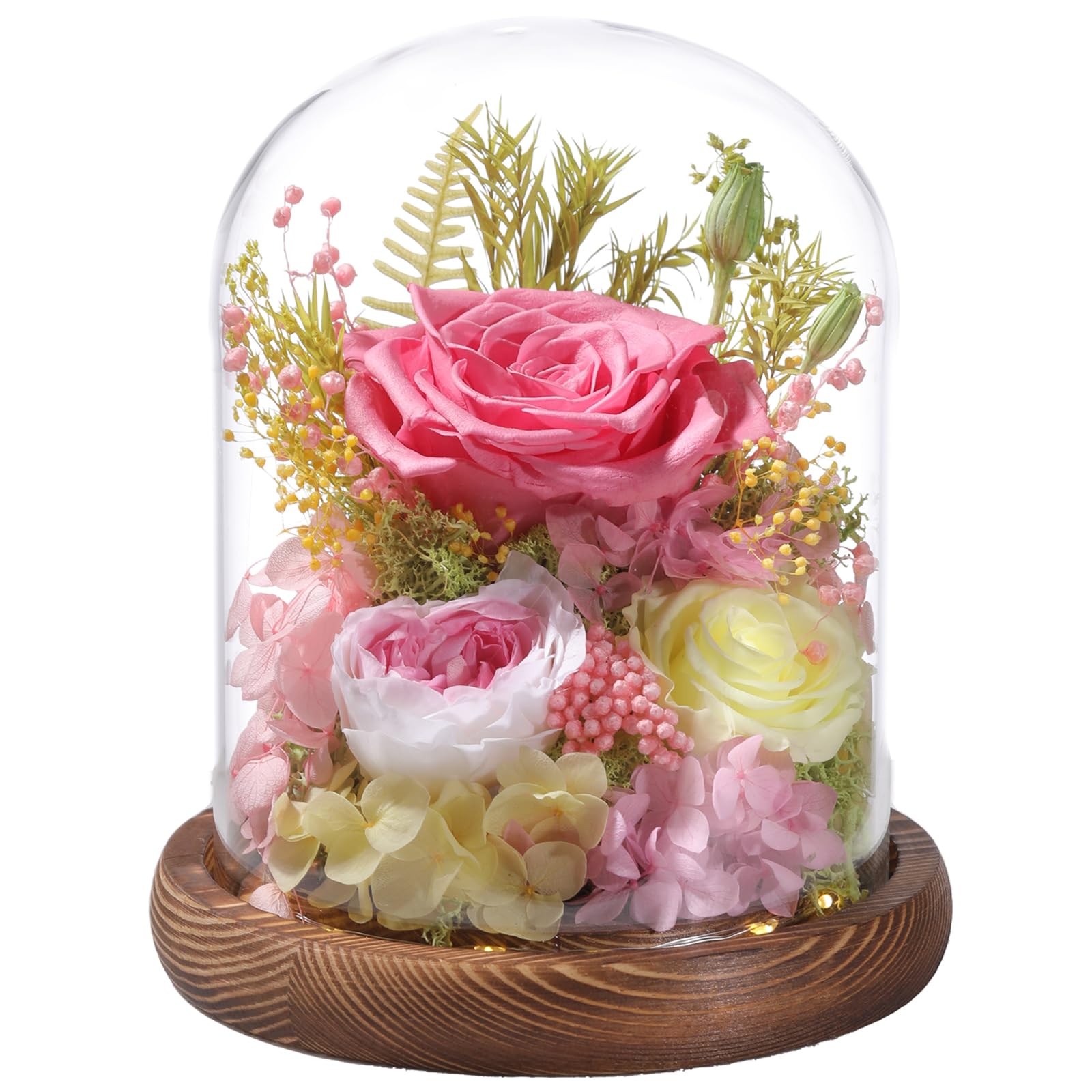 LOVENFOLD Flowers for Delivery Preserved Flowers Pink Roses with LED Light in a Glass Dome,Long Lasting Forever Flowers Birthday Gifts for Women Daughter Mom Wife Friend（Pink Rose）