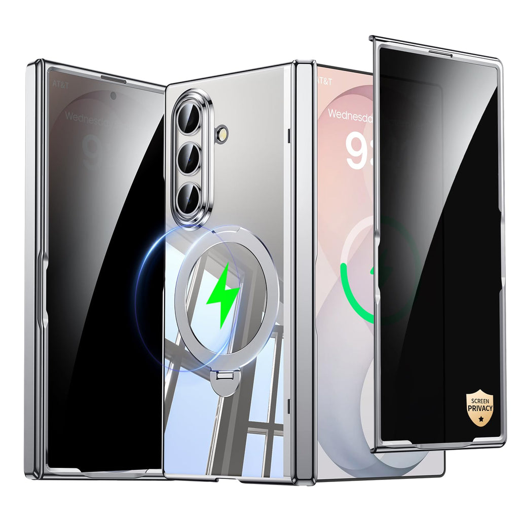 for Galaxy Z Fold 8 Ultra Case Clear with Privacy Screen Protector [Hinge Protection],Fit for Magsafe,Magnetic Kickstand & Ring Holder for Samsung Zfold 8 Ultra Case Silver