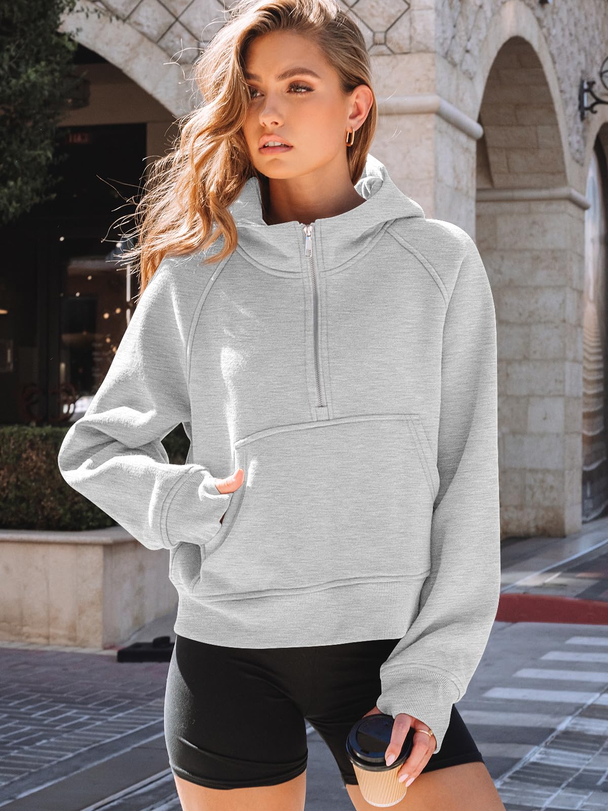 AUTOMET Womens Hoodies Fleece Fall Fashion Outfits Workout Sweatshirts Y2k Winter Zip Up Jackets Oversized Tops Clothes 2026 Grey S