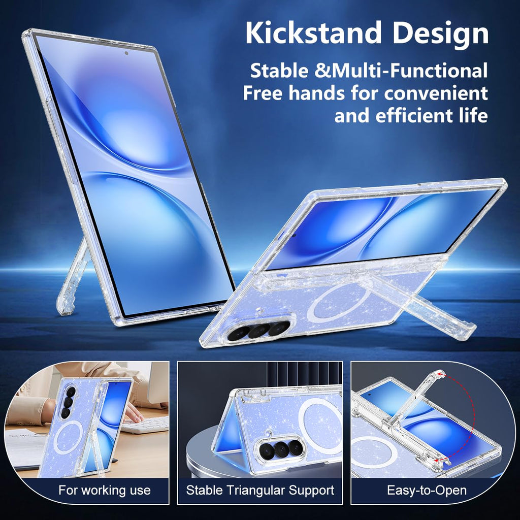 Shecaset for Galaxy Z Fold 8 Ultra Case,[Compatible with MagSafe][Built-in Screen Protector][Kickstand],Hard PC Hinge Protection Slim Fit Shockproof Case for Samsung Galaxy Z Fold 8 Ultra,All Glitter