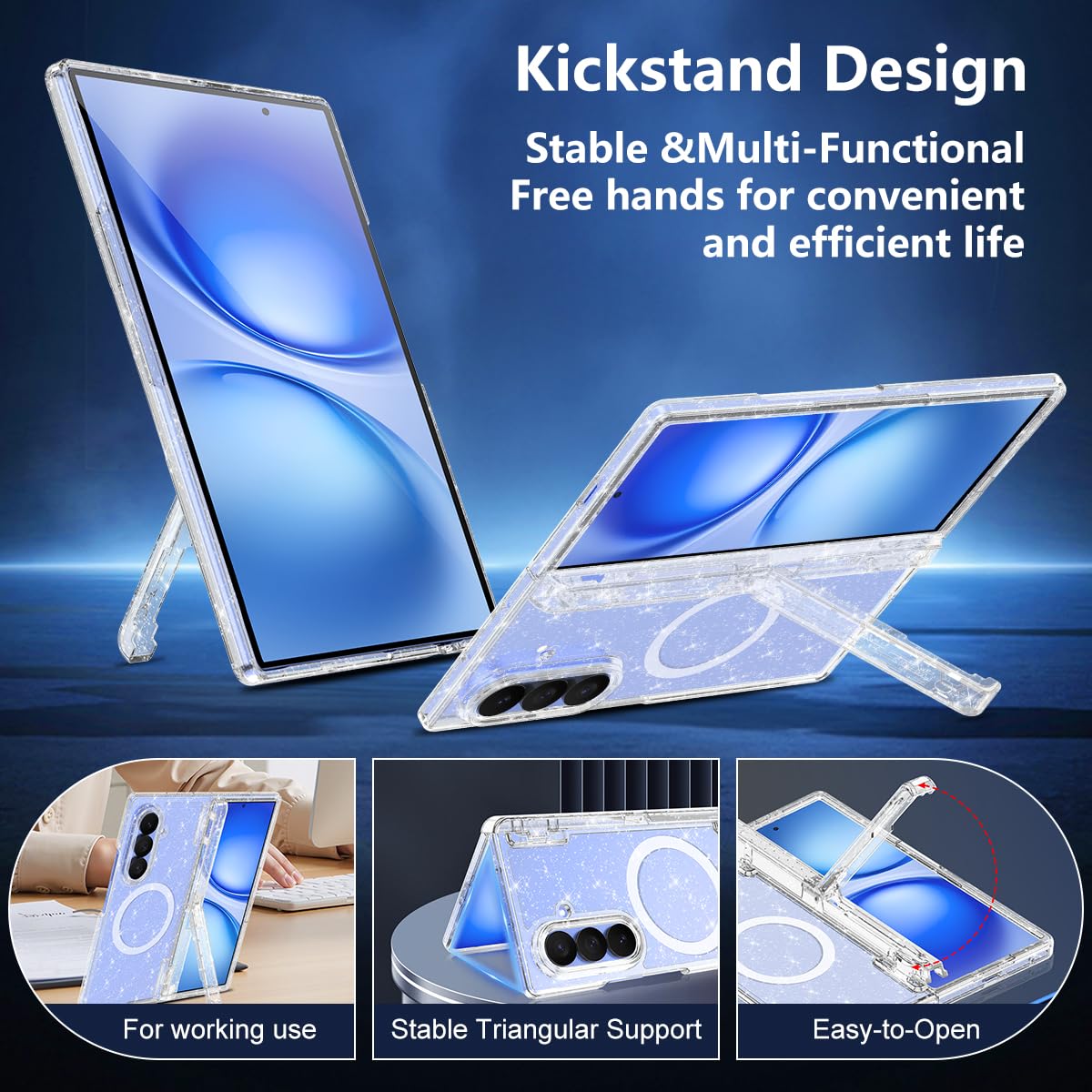 Shecaset for Galaxy Z Fold 8 Ultra Case,[Compatible with MagSafe][Built-in Screen Protector][Kickstand],Hard PC Hinge Protection Slim Fit Shockproof Case for Samsung Galaxy Z Fold 8 Ultra,All Glitter