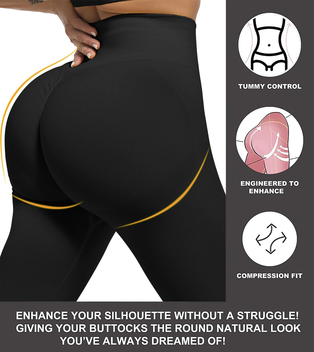 CHRLEISURE Workout Leggings Sets for Women, Gym Scrunch Butt Butt Lifting Seamless Leggings 3 Piece (3*Black, L)