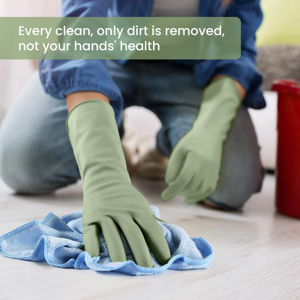 Rubber Cleaning Gloves for Dishwashing, 4 Pairs Reusable Kitchen Gloves for Washing Dishes and Household Cleaning, Colorful Dish Gloves with Flocked Lining and Non-Slip Grip, Pefect for Woman Men - L
