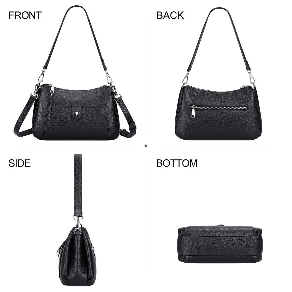 Over Earth Genuine Leather Small Hobo Crossbody Bags for Women Shoulder Purses and Handbags(O189E Black)