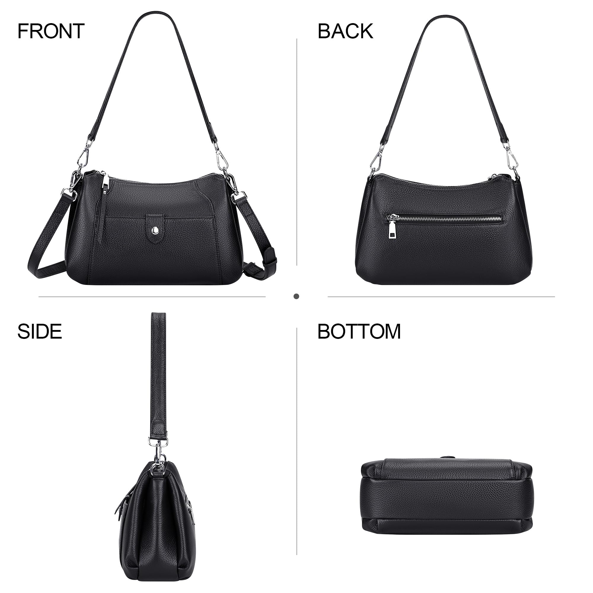 Over Earth Genuine Leather Small Hobo Crossbody Bags for Women Shoulder Purses and Handbags(O189E Black)