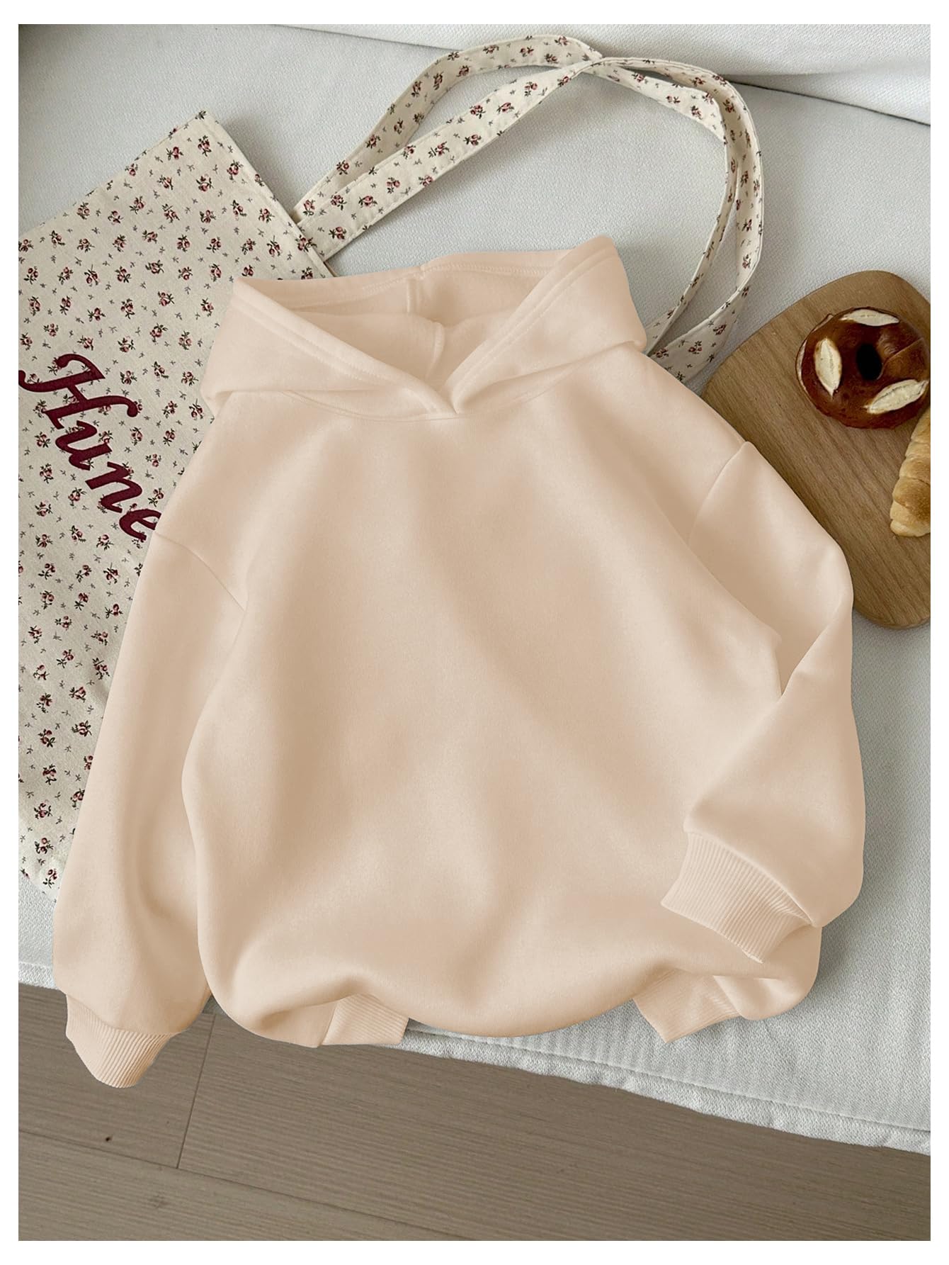 WDIRARA Girl's Cherry Graphic Hoodie Long Sleeve Hooded Sweatshirt Cute Pullovers Tops Apricot 7Y