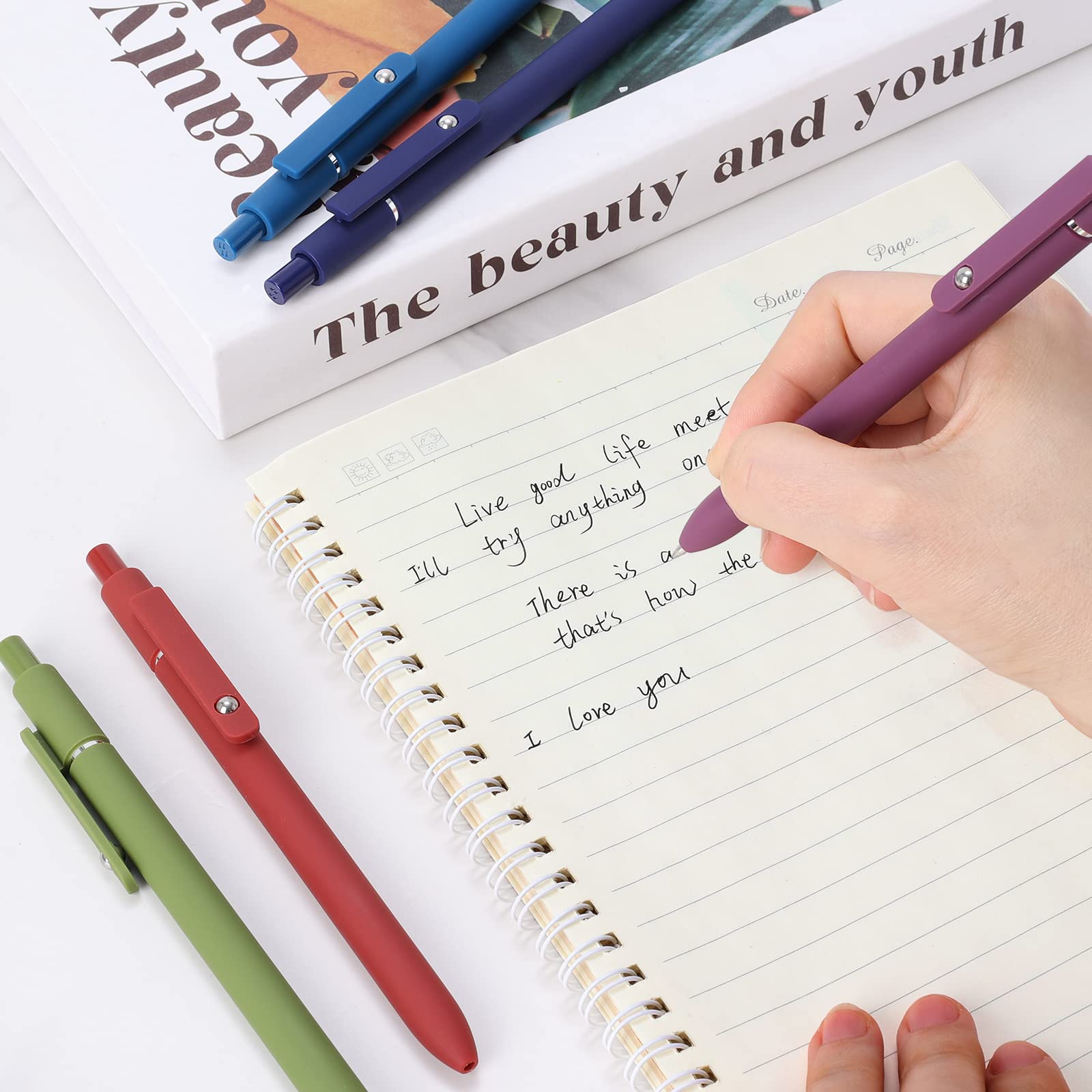FIOVER Gel Pens, 5pcs 0.5mm Quick Dry Black Ink Fine Point Smooth Writing Pens High-End Series Ballpoint for Office School Supplies(Retro color)