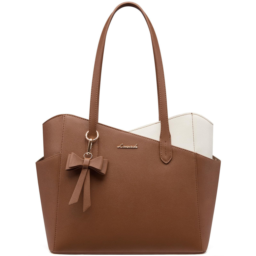LOVEVOOK Small Tote Purse for Women, 2026 Structured PU Leather Handbags with Top Handle, Elegant Satchel Shoulder Bag Brown