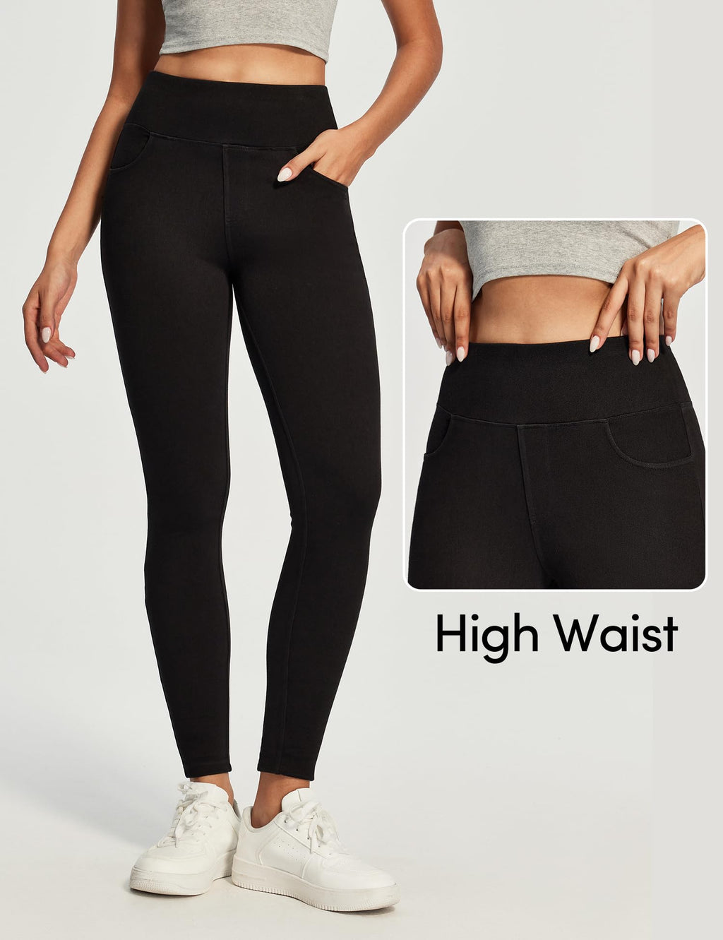 IUGA Butt Lifting Jeans for Women Stretchy High Waisted Skinny Women Jeans Trendy Jeggings Tummy Control with Pockets Black
