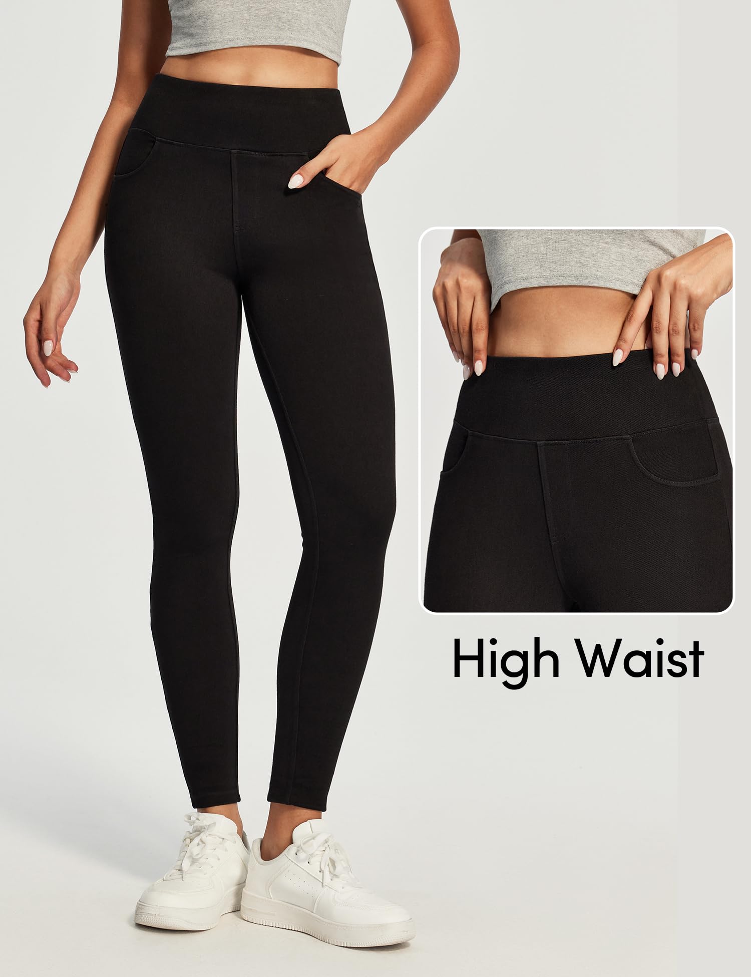 IUGA Butt Lifting Jeans for Women Stretchy High Waisted Skinny Women Jeans Trendy Jeggings Tummy Control with Pockets Black