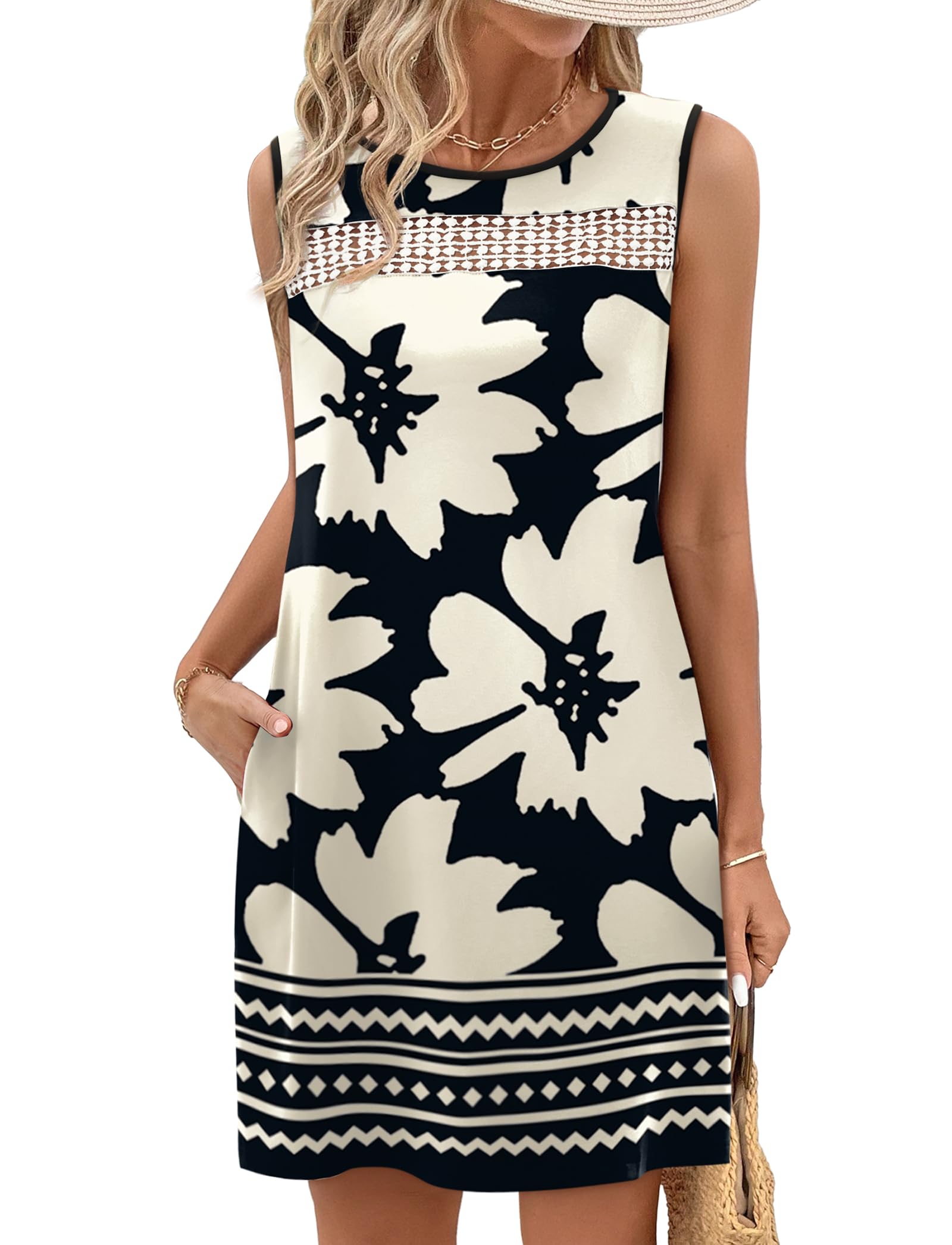 WIHOLL Floral Dress for Women 2026 Spring Clothes Loose Fit Fashion Clothing Casual Summer Dresses Vacation Outfits Sundresses with Pockets Wedding Guest Dress Elegant Black M