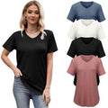 VILIGO 4 Pack V Neck T Shirts for Women Short Sleeve Shirts Basic Casual Tees Loose Fit Plus Size Tops Plain Summer Clothes, Black/Beige/Navy/Mauve 2XL