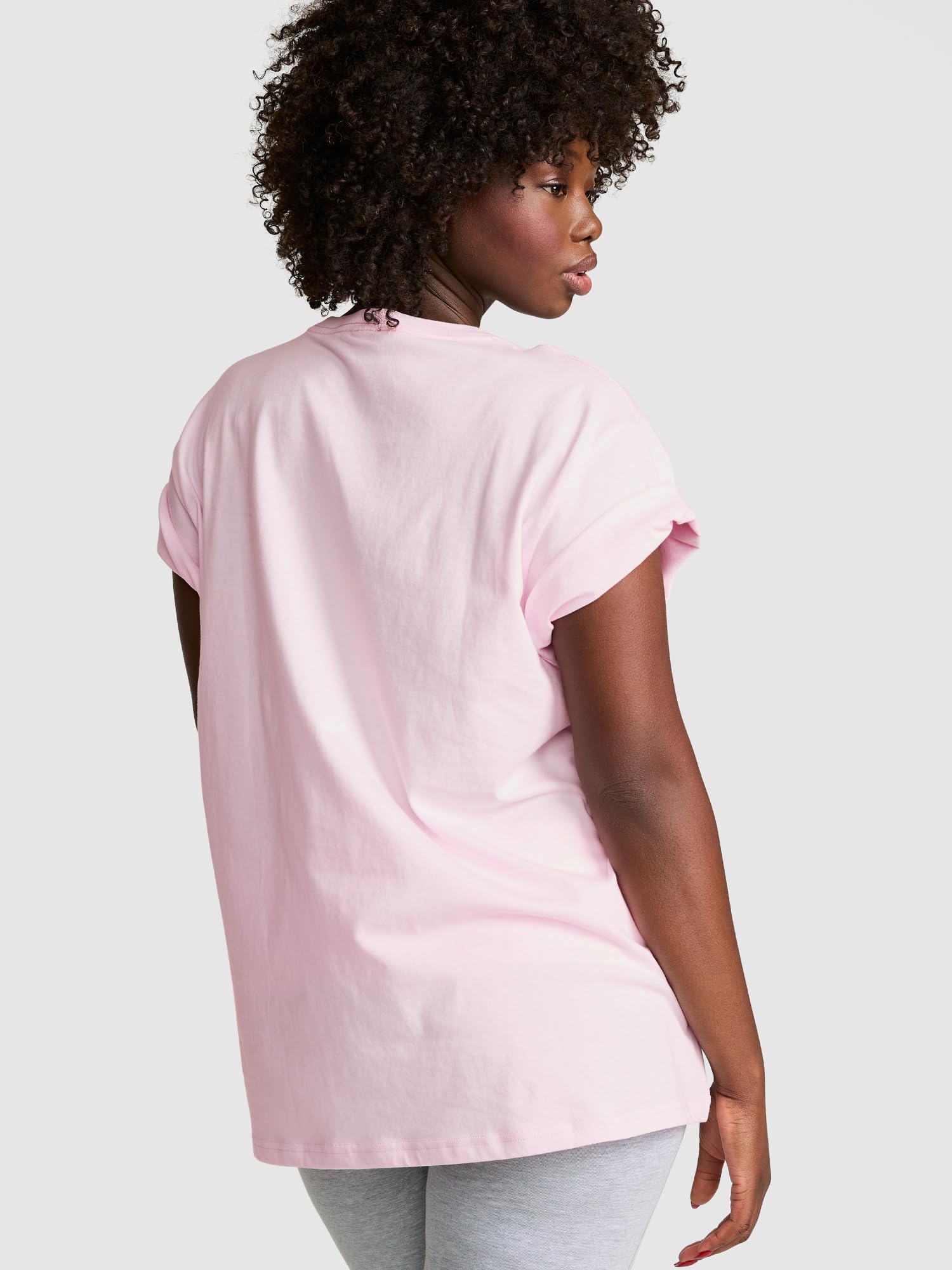 Victoria's Secret Pink Women's Oversized Campus Cotton T-Shirt, Pink Tulip, (XS)