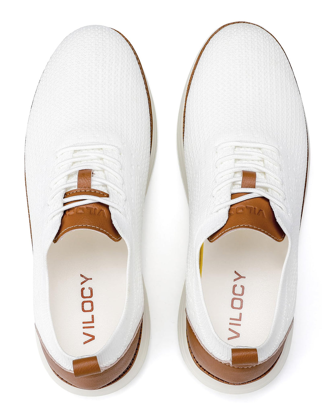 VILOCY Men's Dress Sneakers Oxfords Casual Business Shoes Lace Up Lightweight Walking Knit Mesh Fashion Sneakers White,EU43