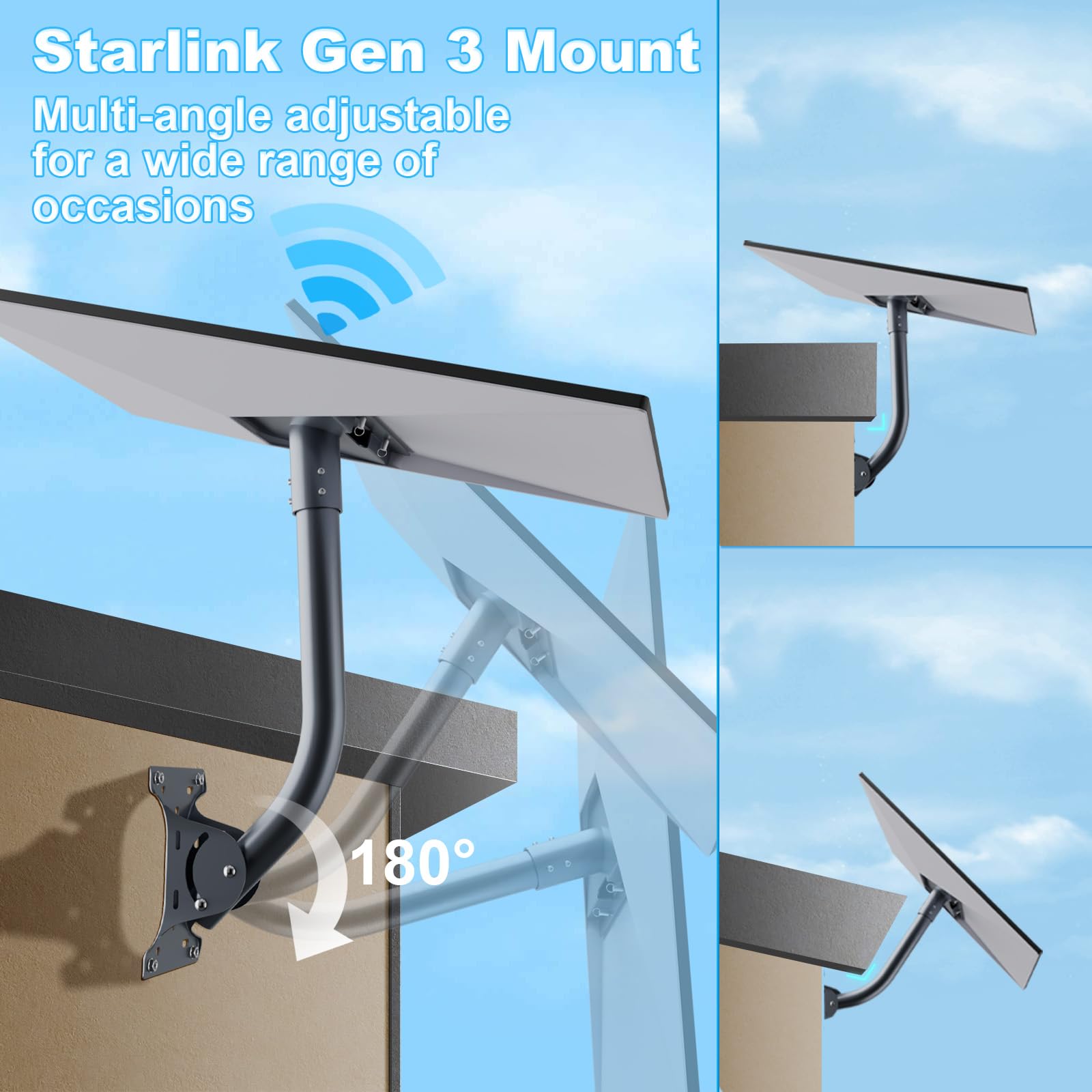 for Starlink Gen 3 Roof Mount, Metal Alloy Starlink Standard 4/4X/V3 Mounting Kit with Starlink Gen 3 Wall/Pipe Adapter, Angle Adjustable (Curved)