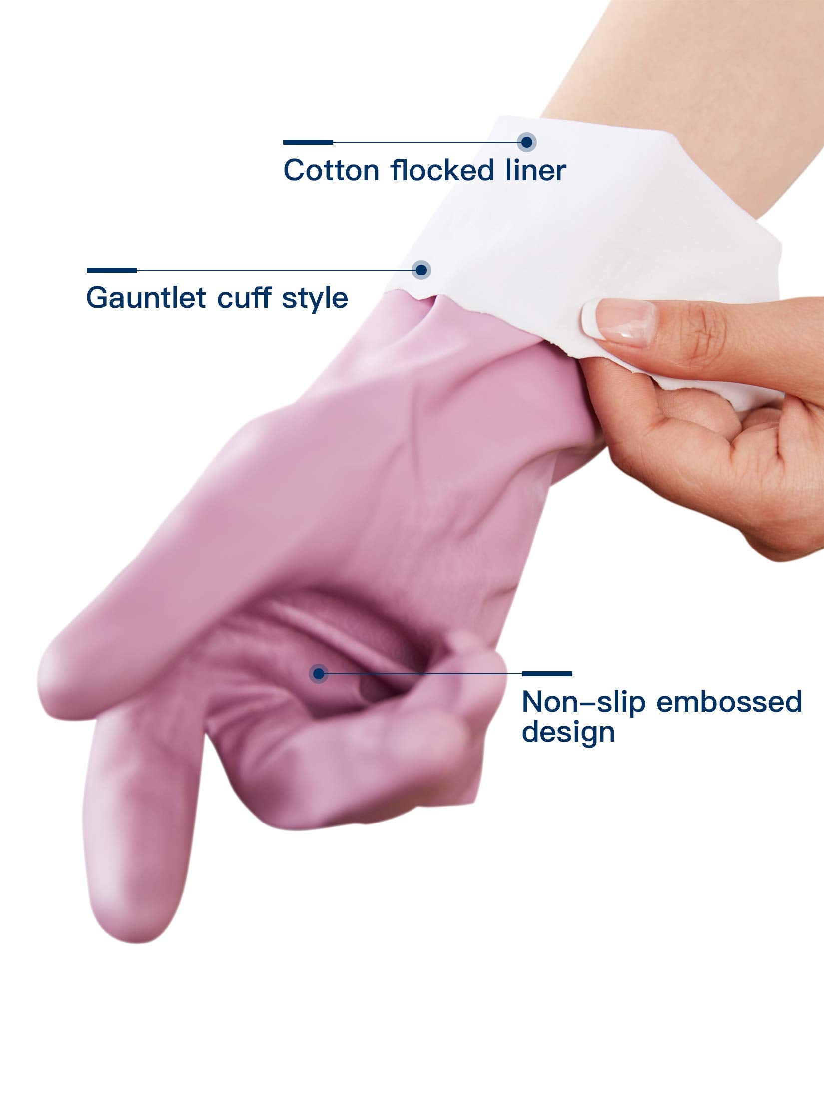LANON wahoo Skin-Friendly Cleaning Gloves, Dishwashing Kitchen Gloves with Cotton Flocked Liner, Reusable, Non-Slip, Mauve Mist, Large